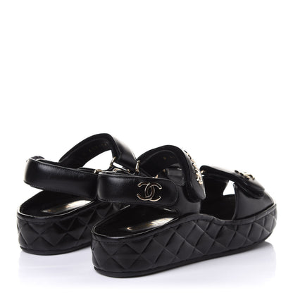 Chanel Shiny Calfskin Logo Platform Sandals 35 Black 4 of 11