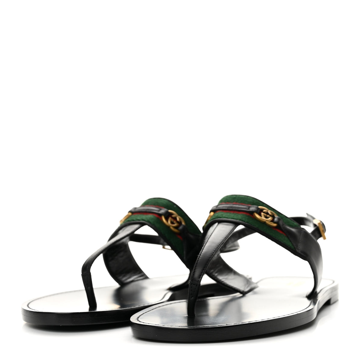 Jakarta Lifford Calfskin Web Interlocking G Thong Sandals 37.5 Black