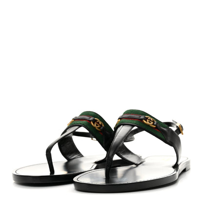 Gucci Jakarta Lifford Calfskin Web Interlocking G Thong Sandals 37.5 Black 4 of 9