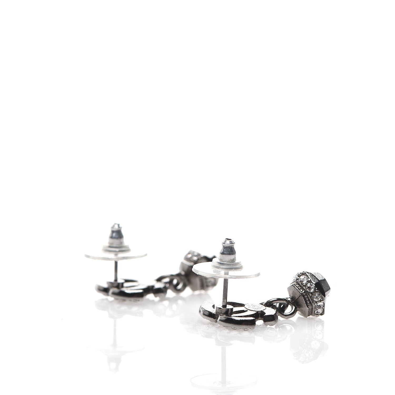 Chanel Ruthenium Crystal CC Drop Earrings Silver 3 of 5