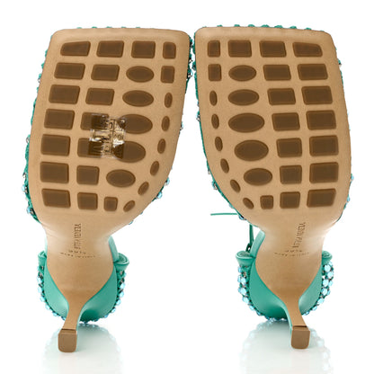 Bottega Veneta Mesh Nappa Crystal Embellished Sparkle Stretch Ankle Tie Sandals 39.5 Acid Turquoise 5 of 7