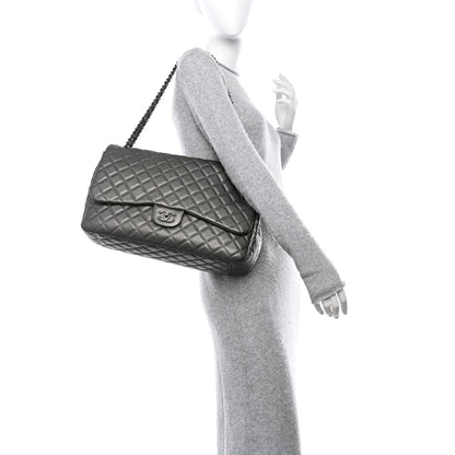 Chanel Metallic Calfskin Quilted Small XXL Travel Flap Bag Dark Silver 2 of 10