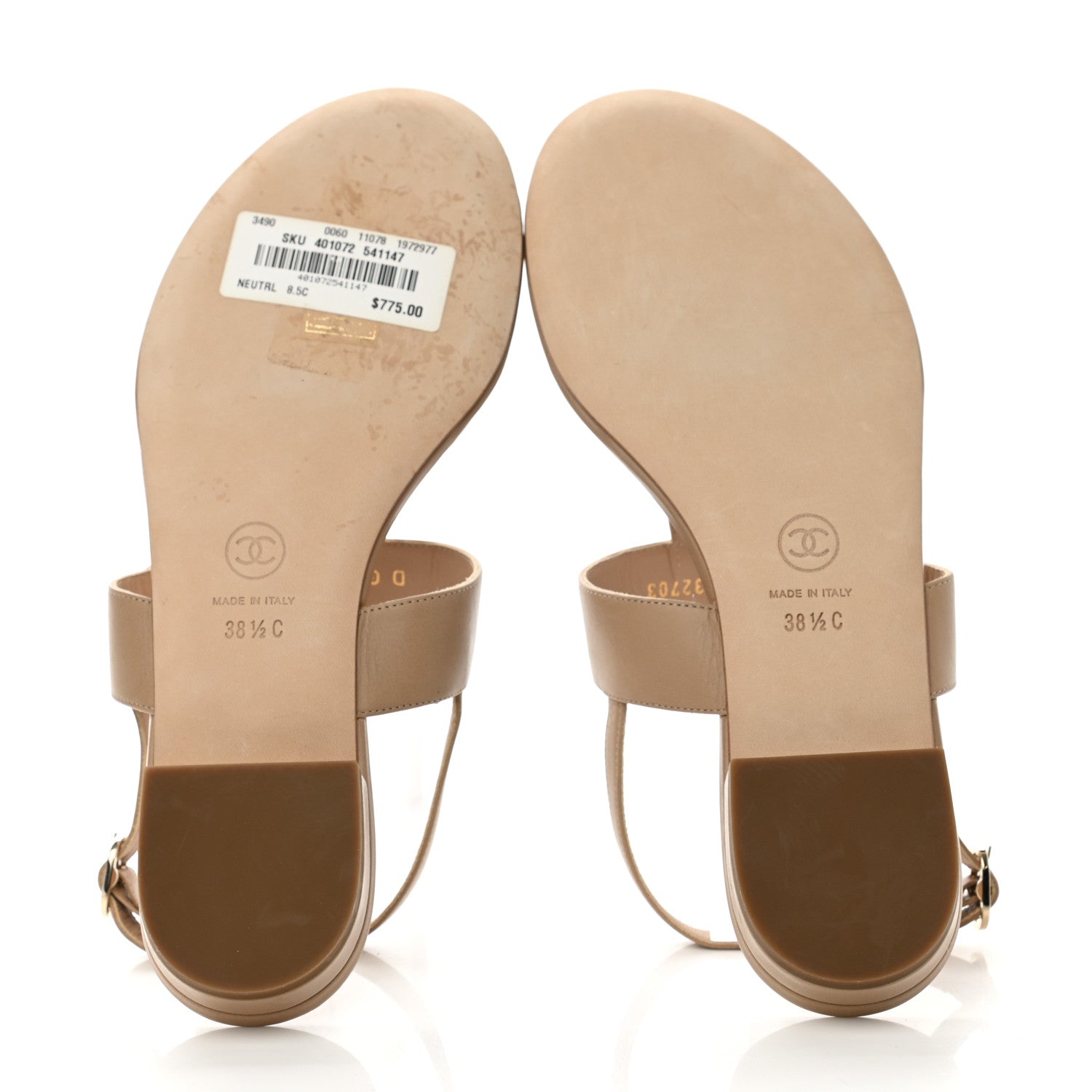 Chanel Lambskin CC Thong Sandals 38.5 Beige 5 of 8