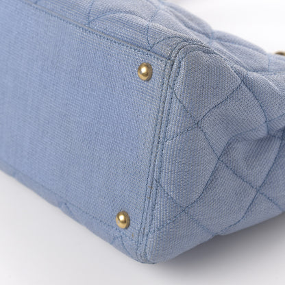 Chanel Woven Straw Quilted Shopping Tote Blue 7 of 13