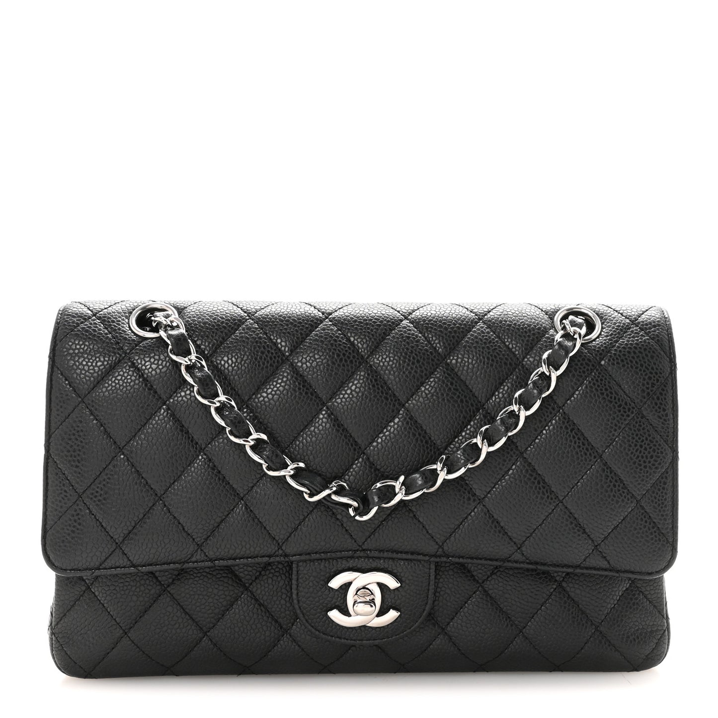Caviar Quilted Medium Double Flap Black