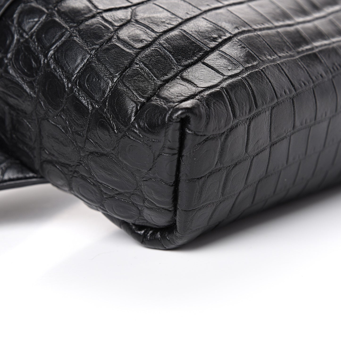 Calfskin Crocodile Embossed City Belt Bag Black