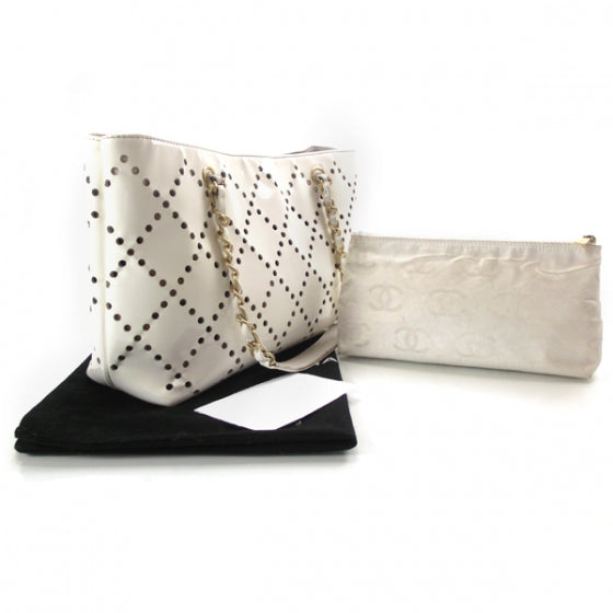 Chanel Patent Perforated Tote White 3 of 13