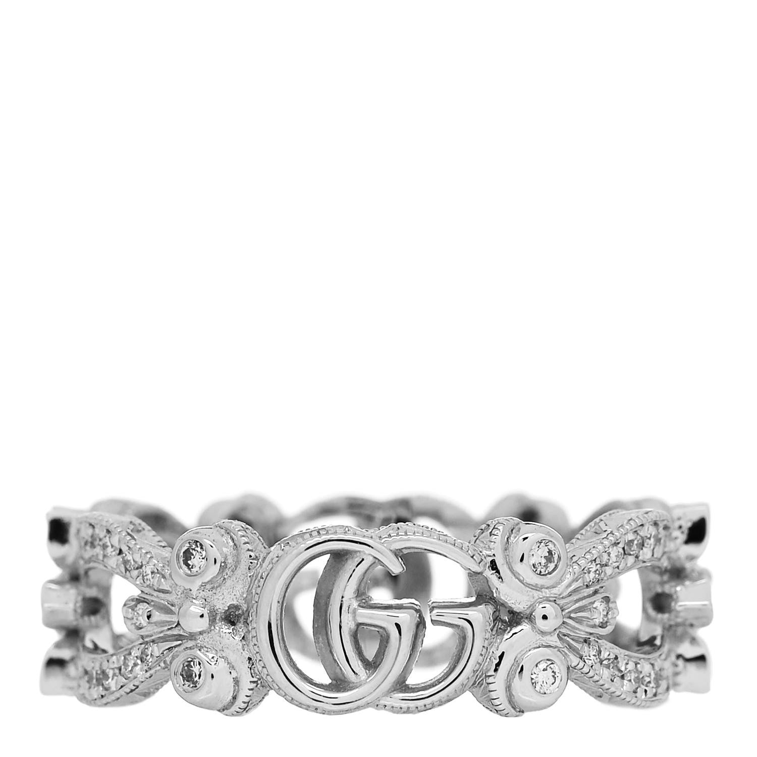 Gucci 18K White Gold Diamond Flora Pave Ring 53 6.25 3 of 4
