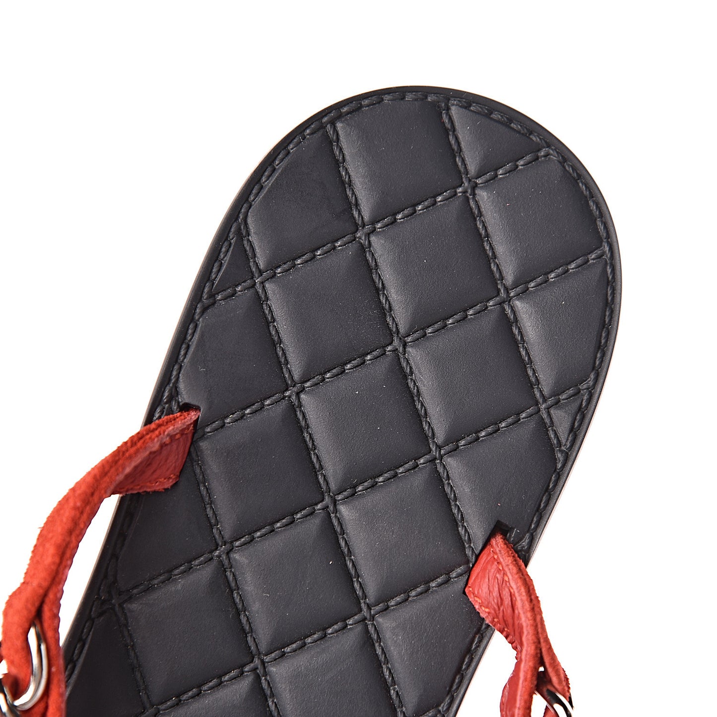 Suede Calfskin Quilted Chain Thong Sandals 36.5 Red