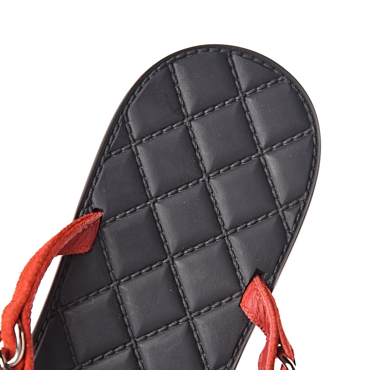 Chanel Suede Calfskin Quilted Chain Thong Sandals 36.5 Red 12 of 12