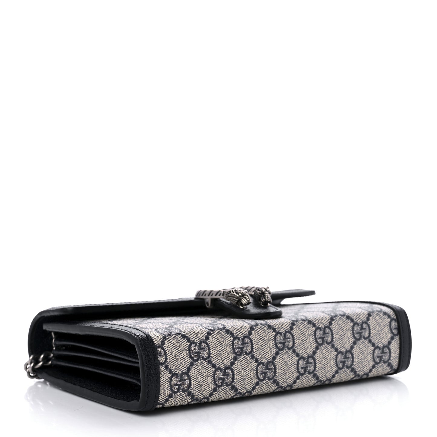 GG Supreme Monogram Textured Dollar Calfskin Mini Dionysus Chain Wallet Beige Blue