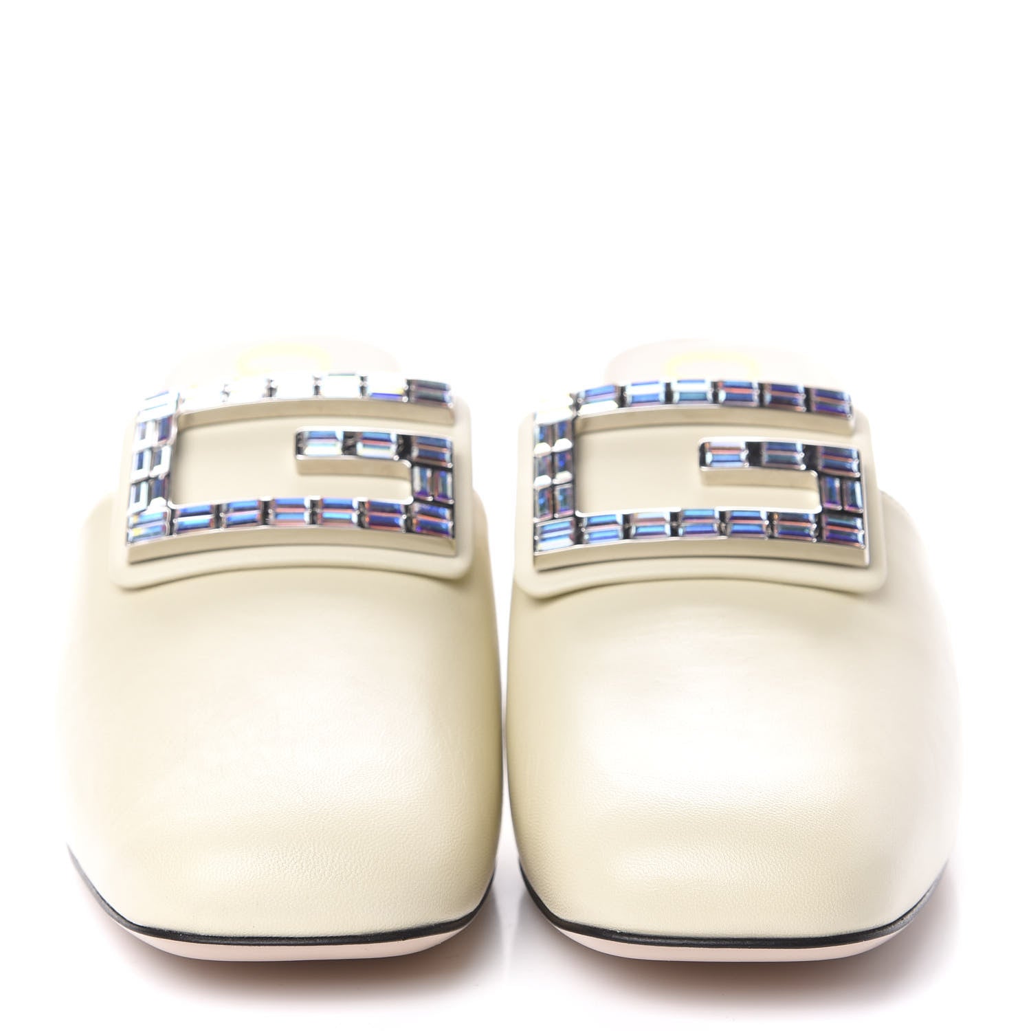 Gucci Malaga Kid Crystal Square G Madelyn Mules 39 Vintage White 2 of 7