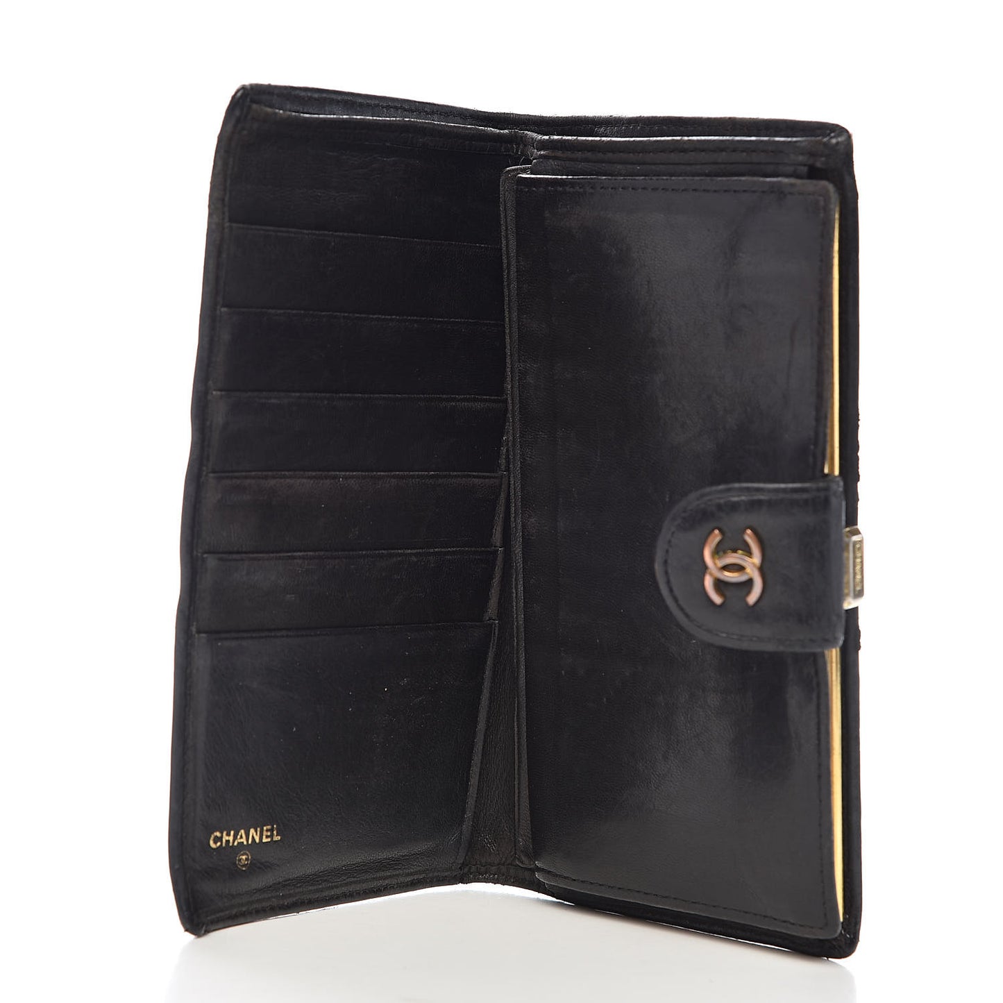 Lambskin Diamond Stitched French Wallet Black