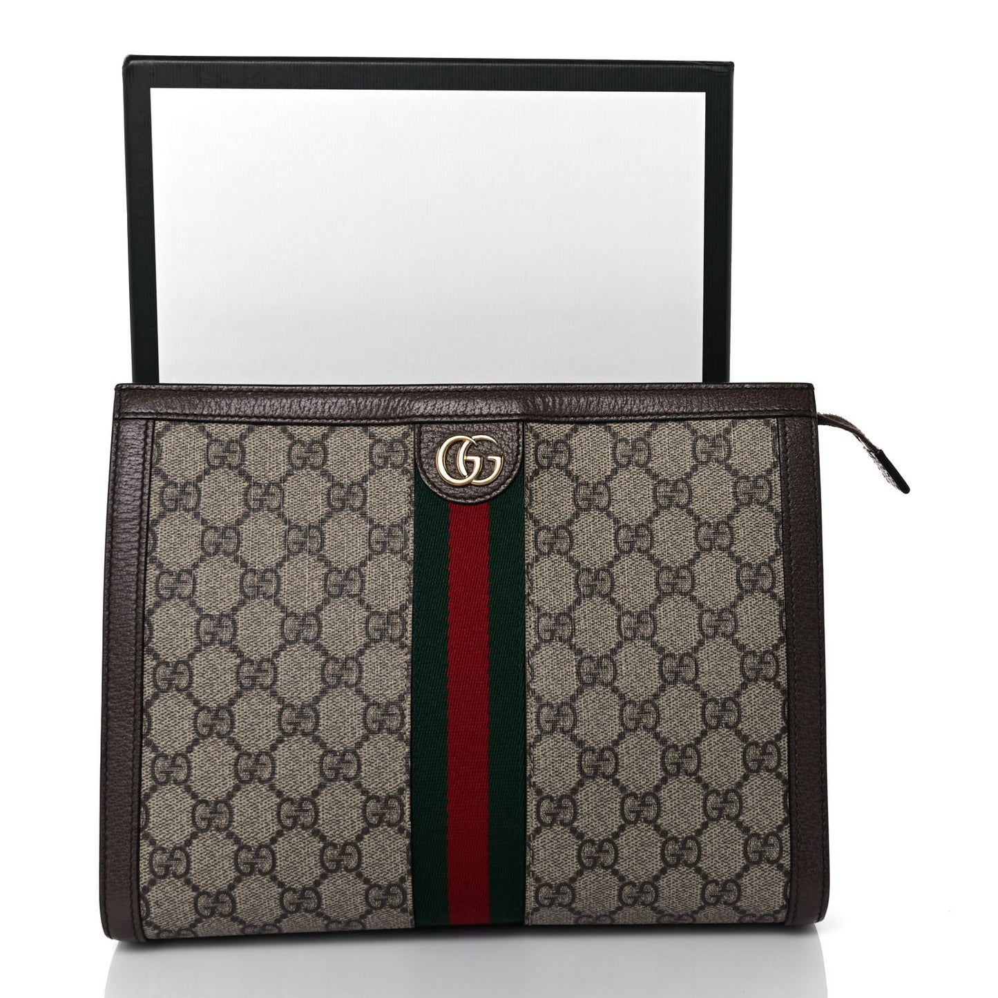 GG Supreme Monogram Web Ophidia Pouch Brown