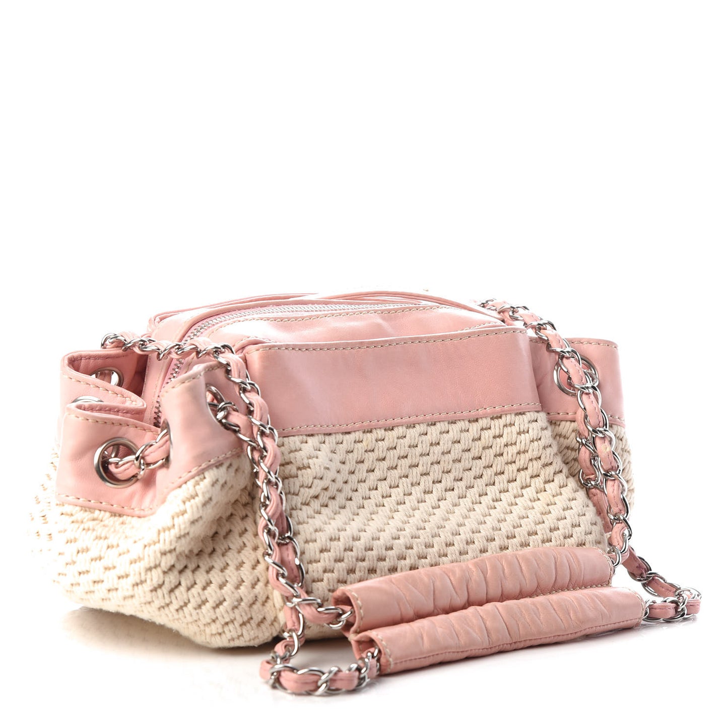 Canvas Woven Lambskin Lax Accordion Hobo Pink