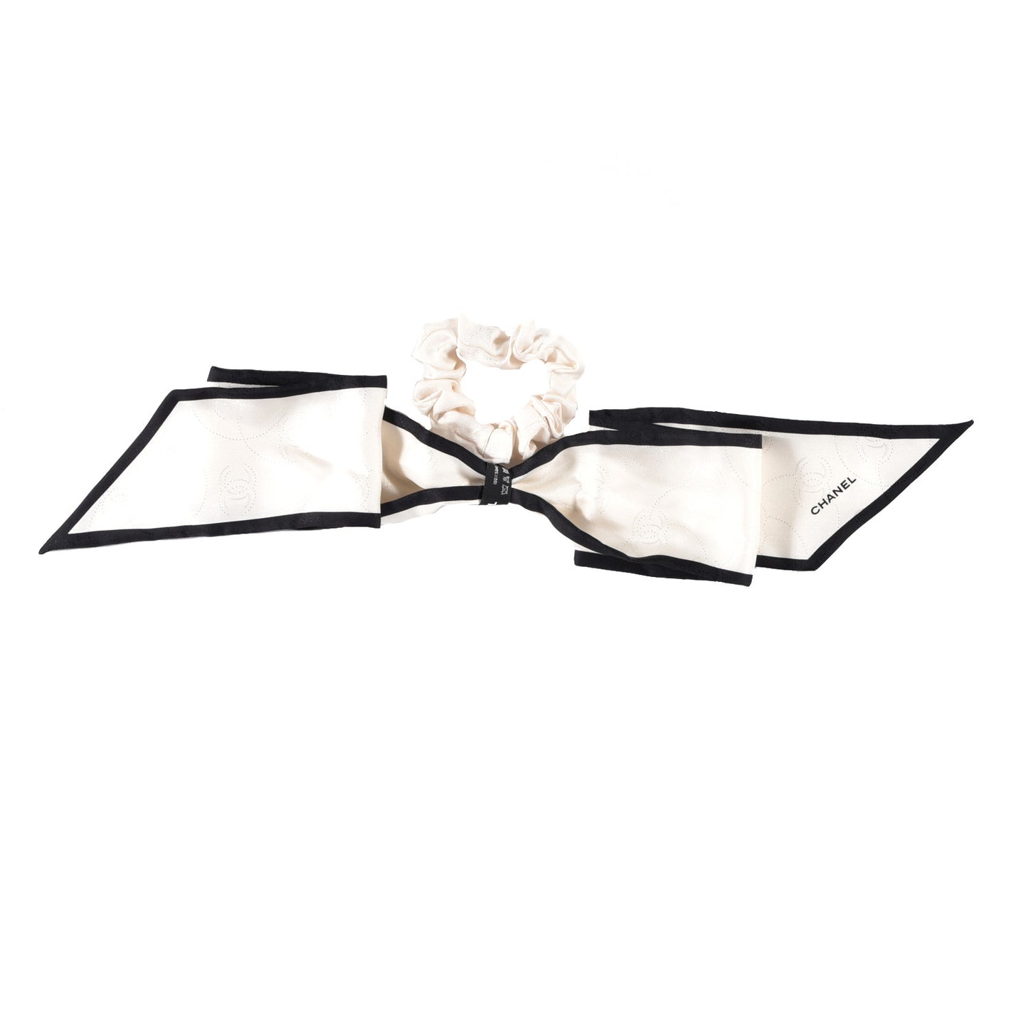 Silk Twill Hair Tie Ivory Black