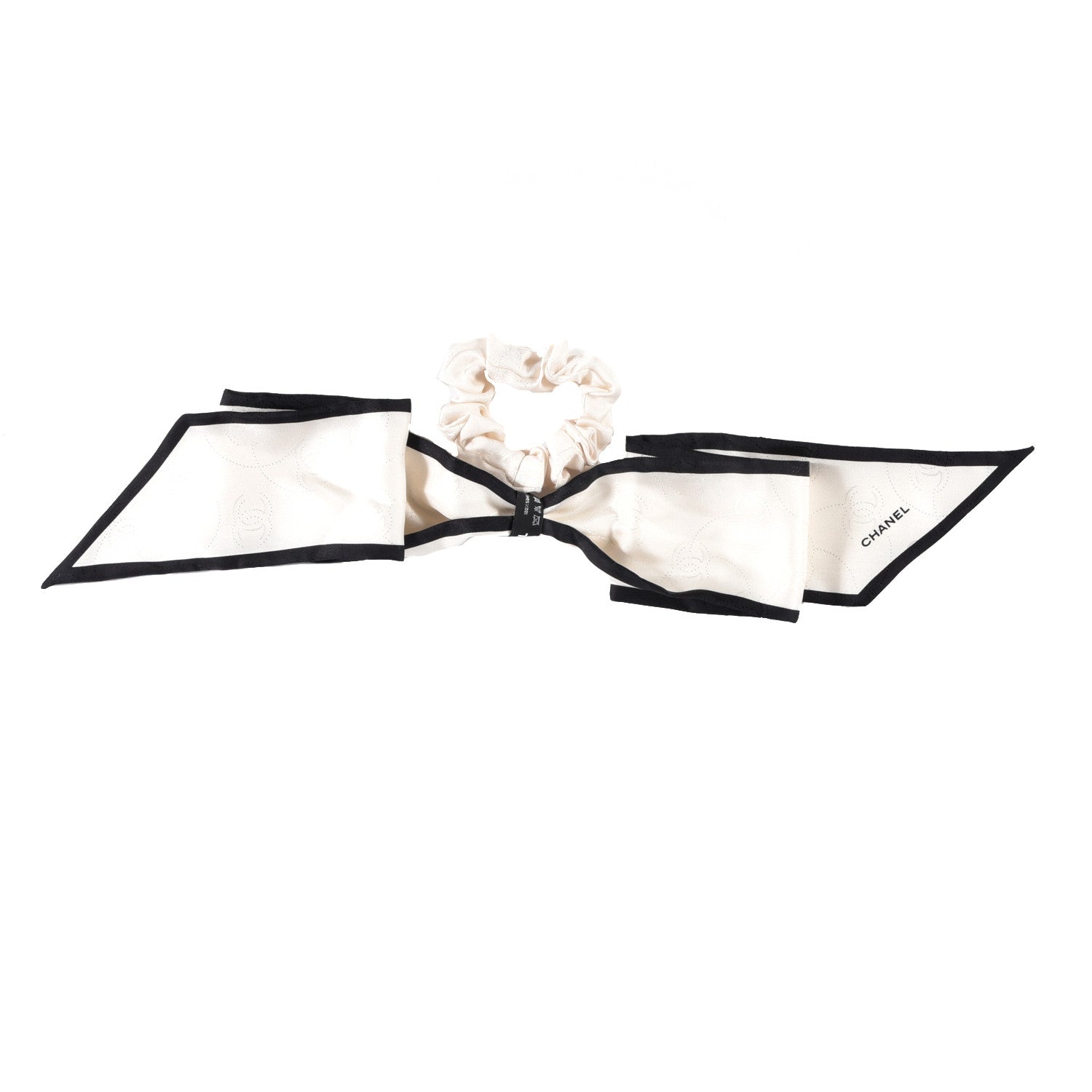 Chanel Silk Twill Hair Tie Ivory Black 2 of 8