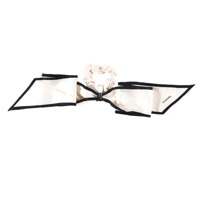 Chanel Silk Twill Hair Tie Ivory Black 2 of 8