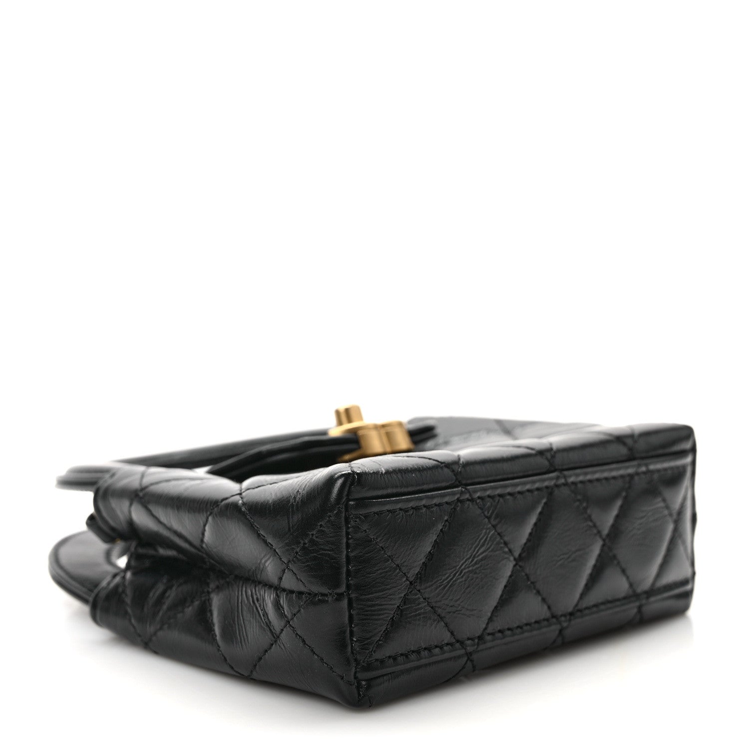 Chanel Shiny Aged Calfskin Quilted Mini Nano Kelly Shopper Black 4 of 11