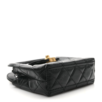 Chanel Shiny Aged Calfskin Quilted Mini Nano Kelly Shopper Black 4 of 11