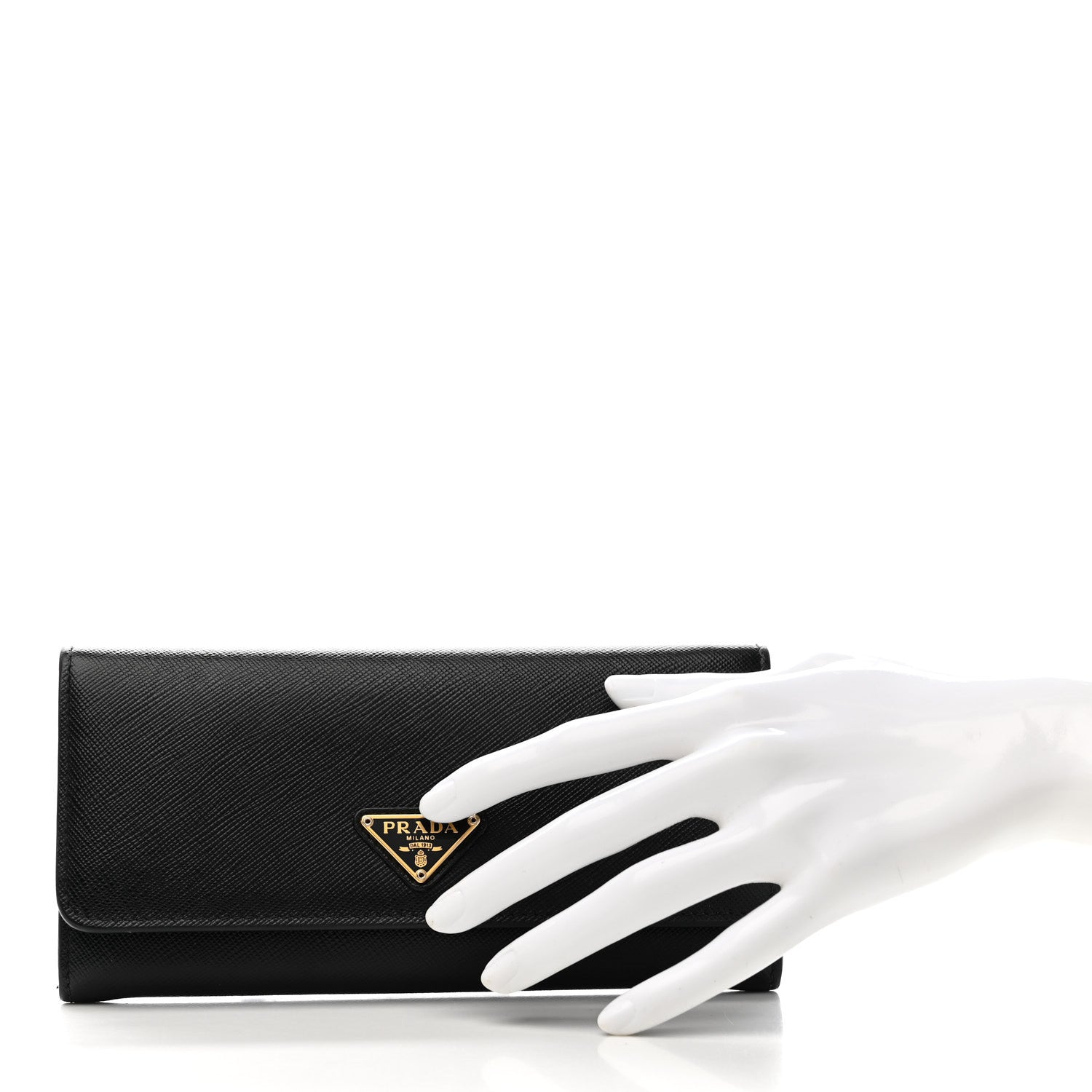 Prada Saffiano Banane Metal Continental Flap Wallet Black 2 of 12