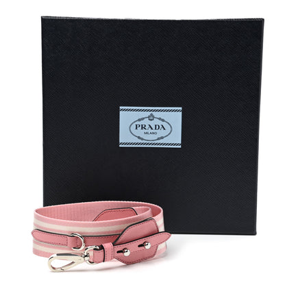 Prada Vitello Daino Striped Fabric Shoulder Strap Petalo 6 of 6