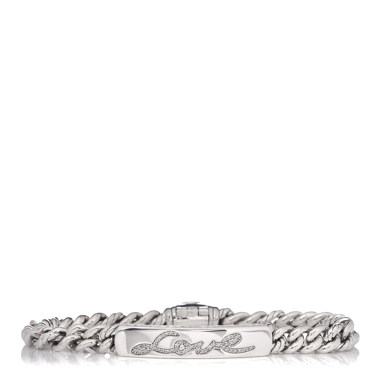Sterling Silver Diamond 7mm Petite Pave Curb Link Love ID Bracelet