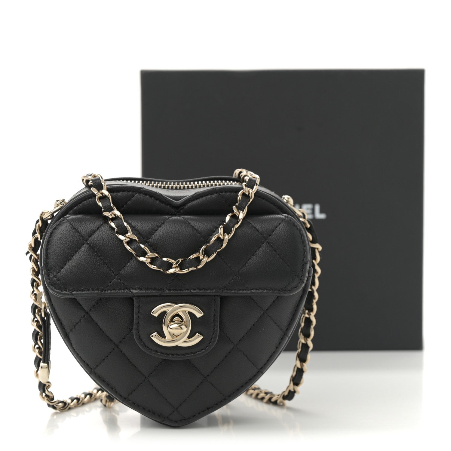 Chanel Lambskin Quilted CC In Love Heart Clutch With Chain  Black 11 of 11