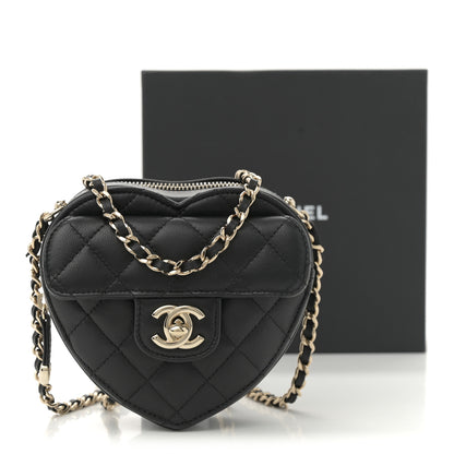 Chanel Lambskin Quilted CC In Love Heart Clutch With Chain  Black 11 of 11