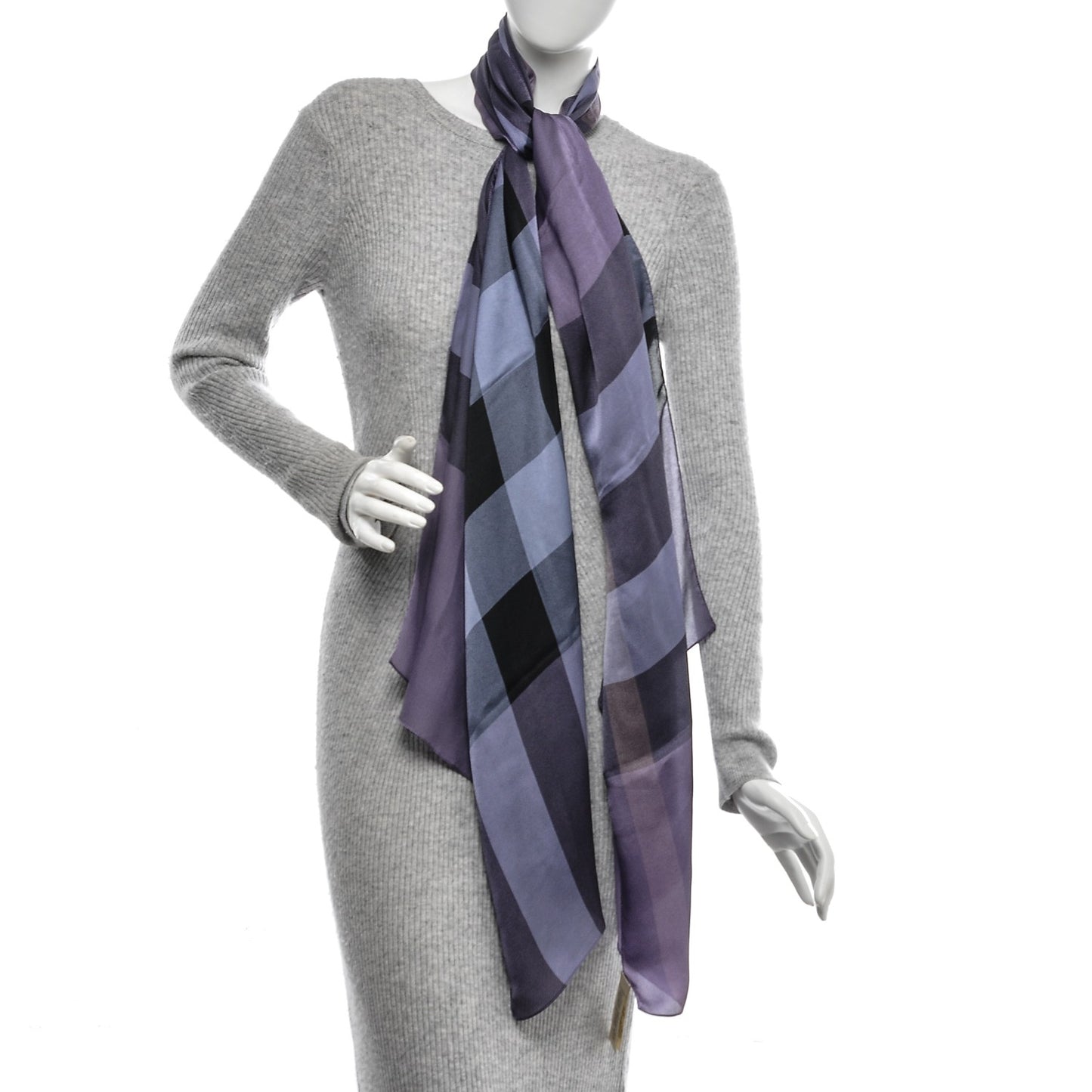 Silk Giant Check Scarf Purple