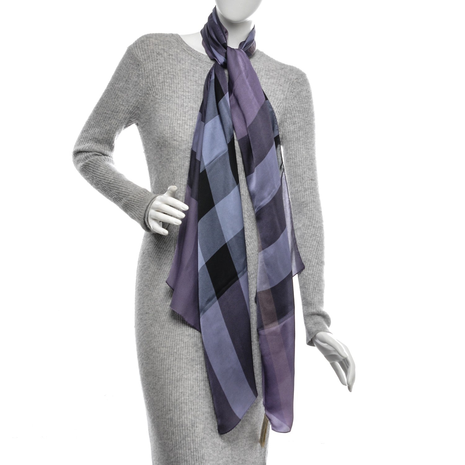 Burberry Silk Giant Check Scarf Purple 2 of 4