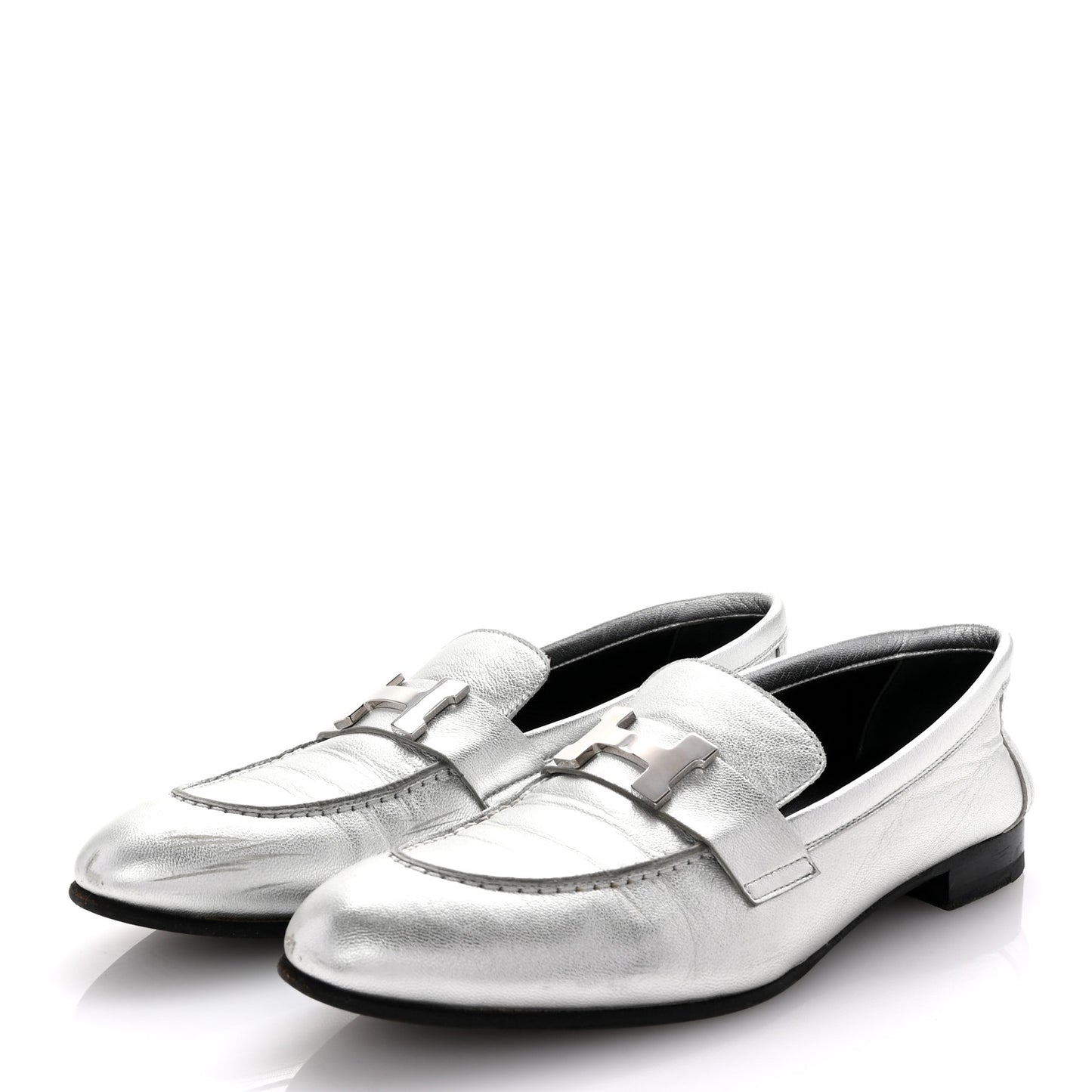 Metallic Calfskin Womens Paris Loafers 37 Silver