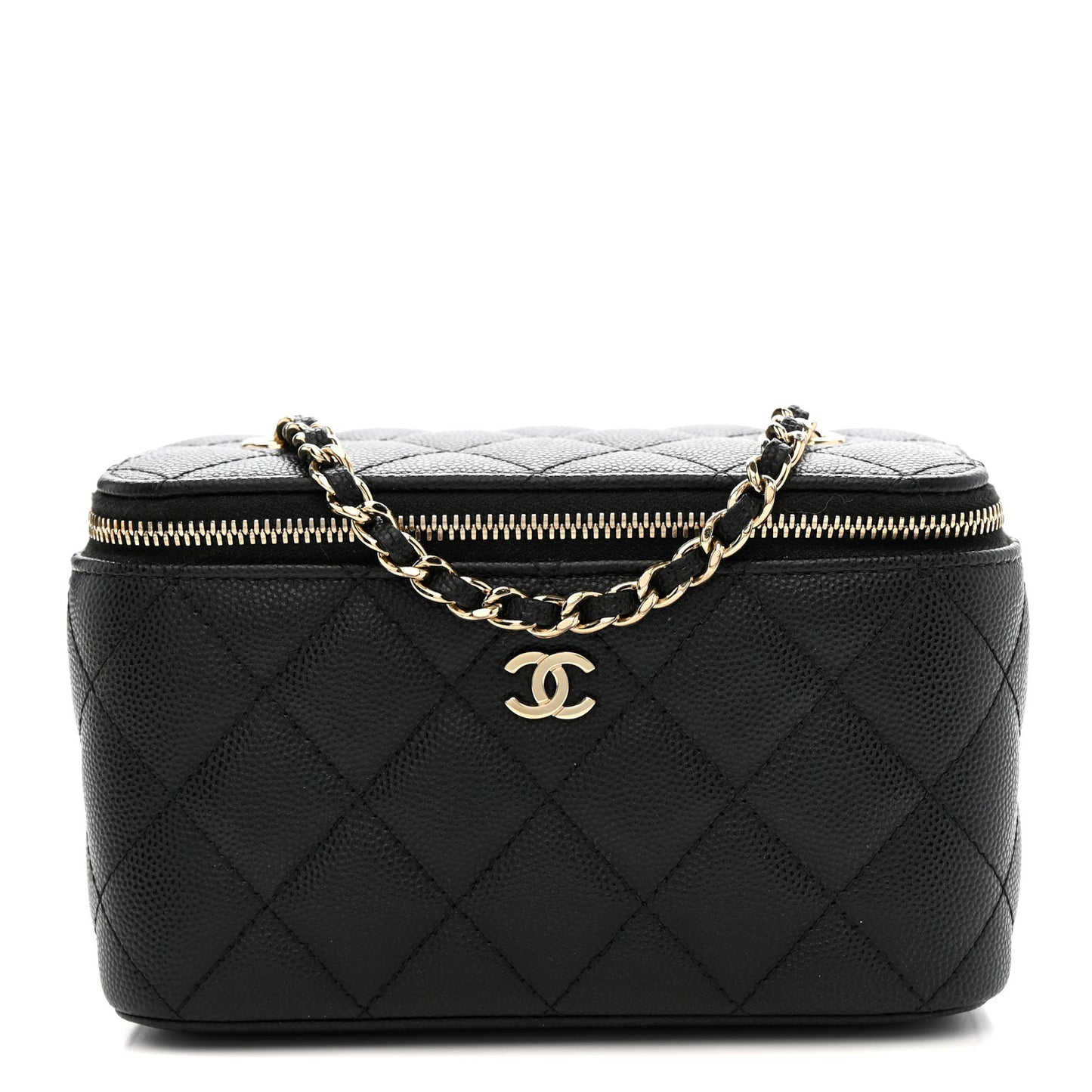 Caviar Quilted Small Vanity Case With Chain Black