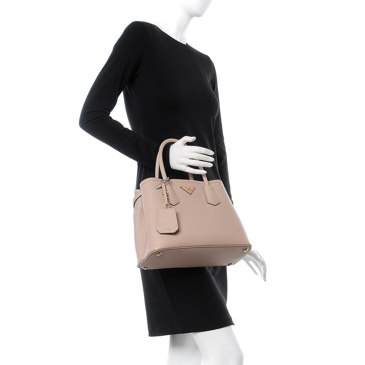 Prada Saffiano Cuir Small Double Bag Cammeo Black 2 of 9