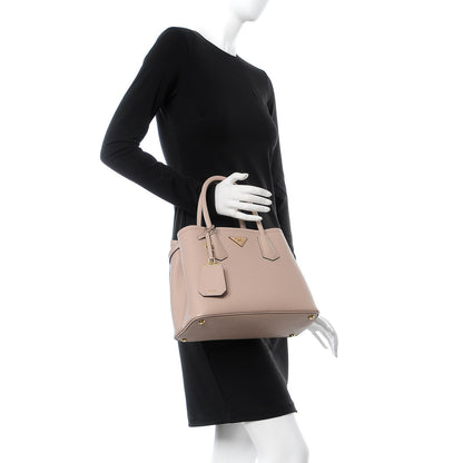 Prada Saffiano Cuir Small Double Bag Cammeo Black 2 of 9