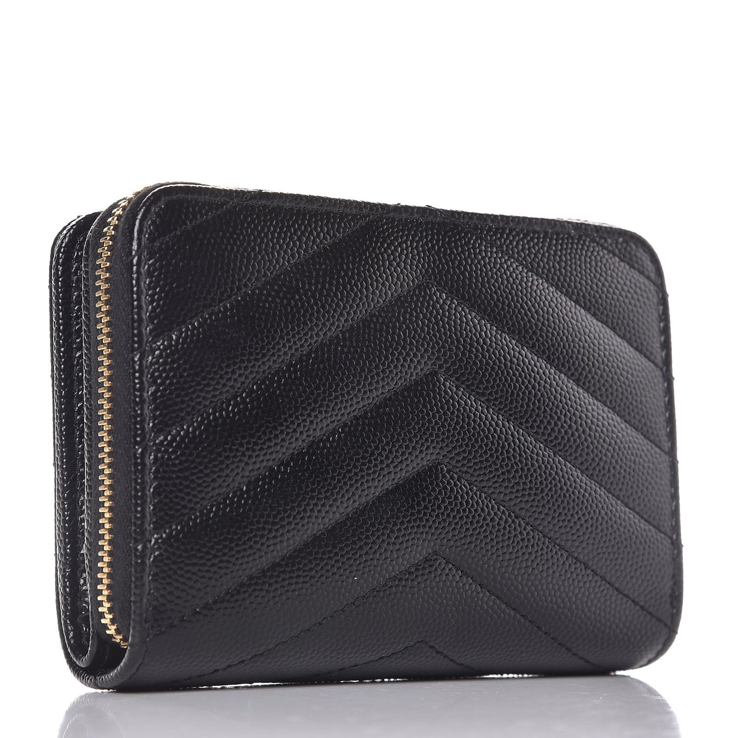 Grain De Poudre Matelasse Chevron Monogram Compact Zip Around Wallet Black