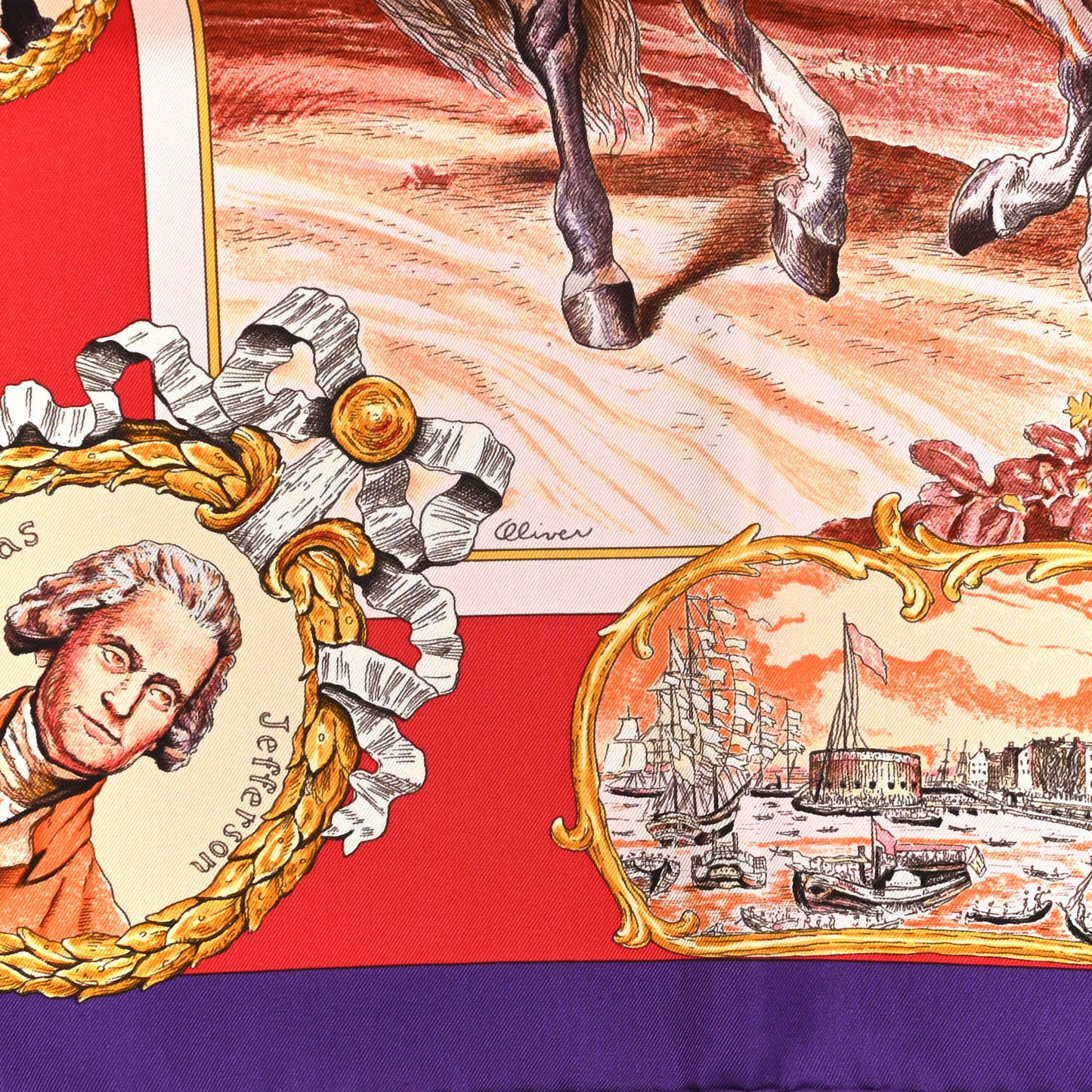 Silk Marquis De Lafayette Scarf 90 Violet Rouge Rose Poudre