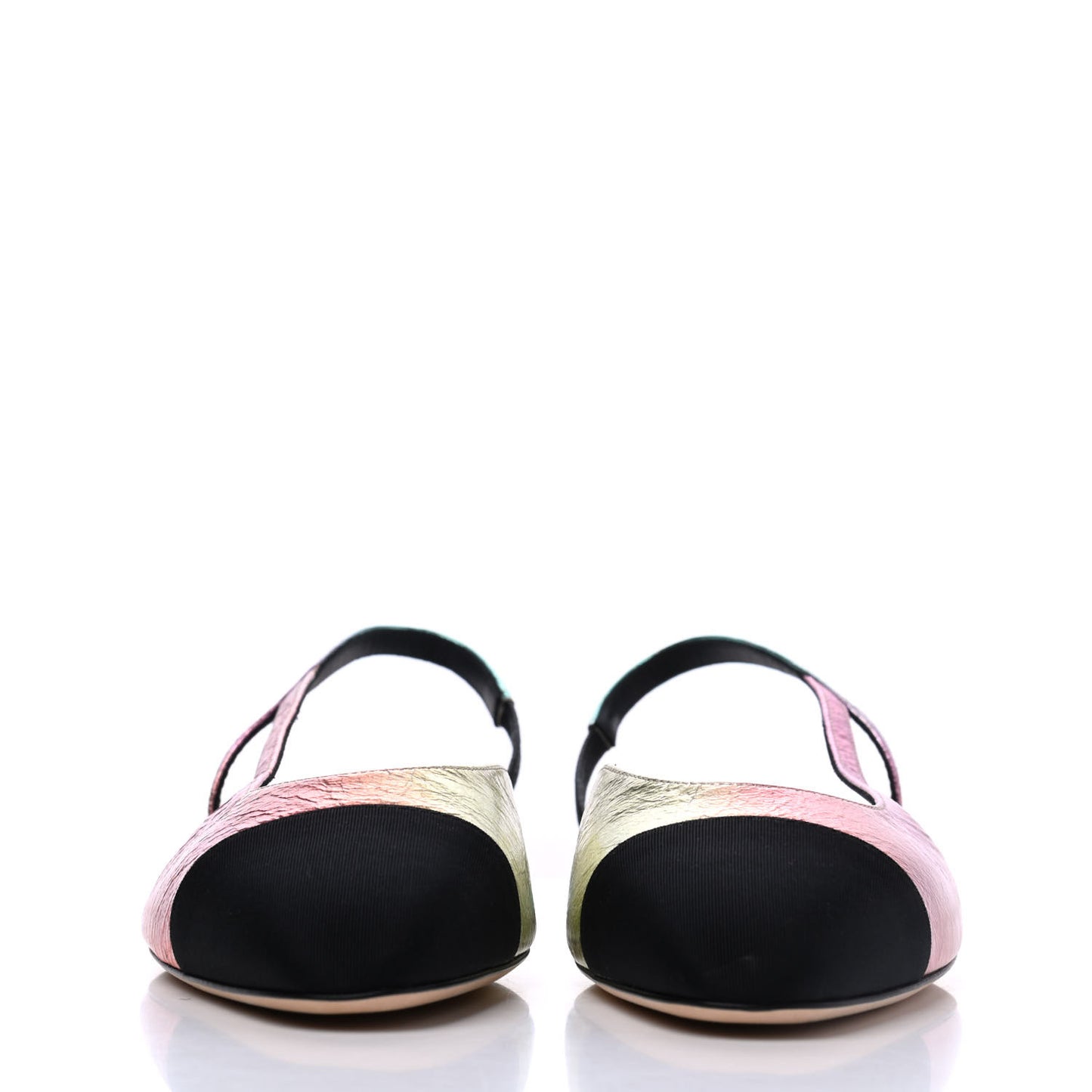 Laminated Calfskin Grosgrain Cap Toe CC Slingback Flats 40 Multicolor Black