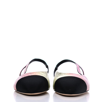 Chanel Laminated Calfskin Grosgrain Cap Toe CC Slingback Flats 40 Multicolor Black 2 of 11