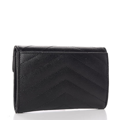 Saint Laurent Grain De Poudre Matelasse Chevron Small Monogram Envelope Wallet Black 3 of 7