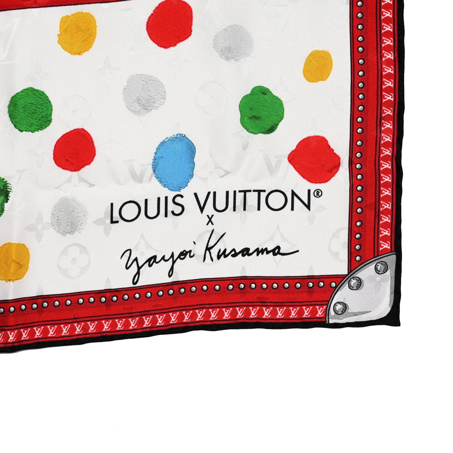 LV X YK Silk Monogram Dots Scarf 90 White