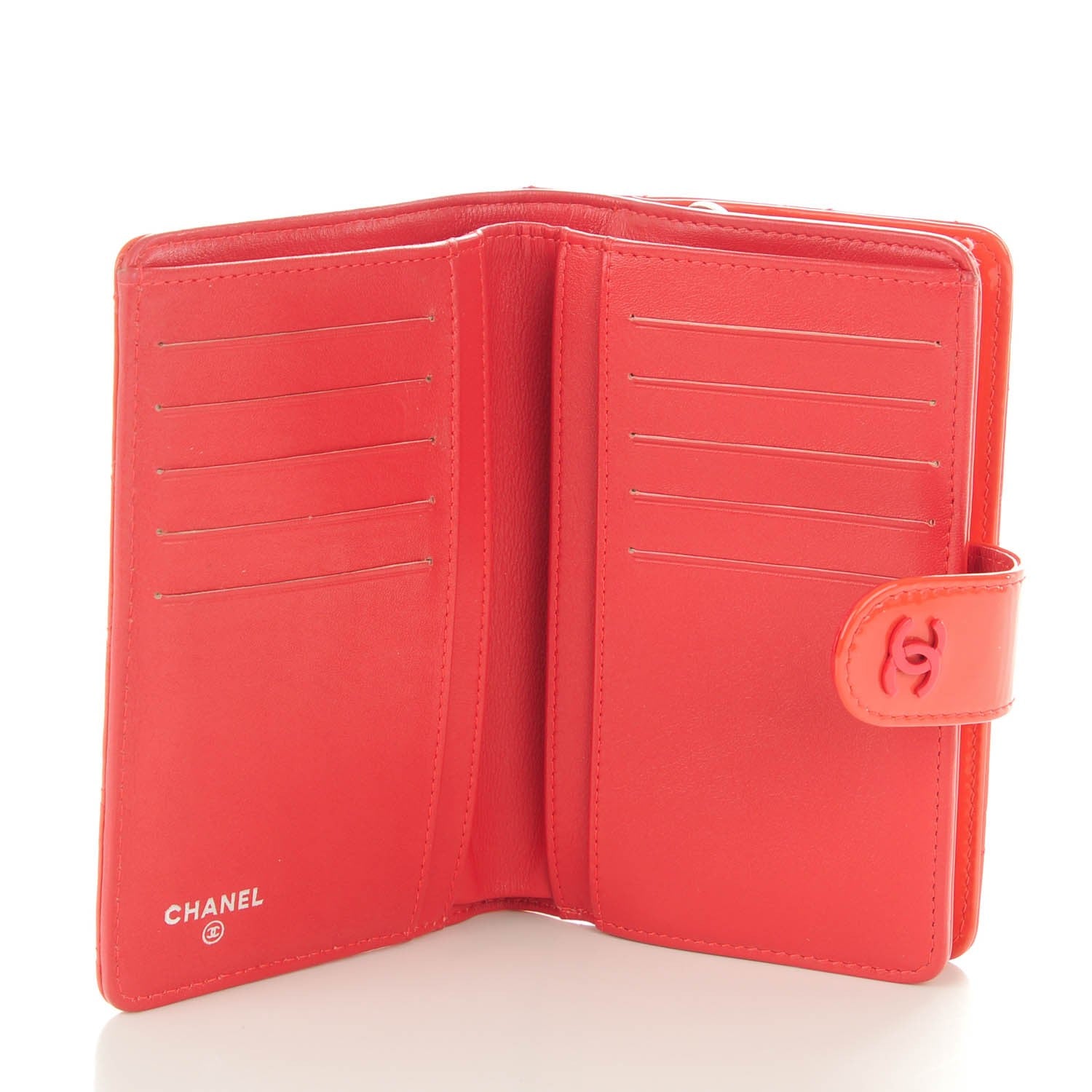 Chanel Patent Quilted Zip Pocket Wallet Coral 5 of 8