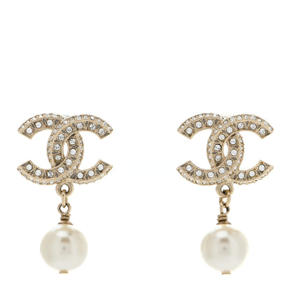 Chanel Crystal Pearl CC Drop Earrings Gold 1 of 4