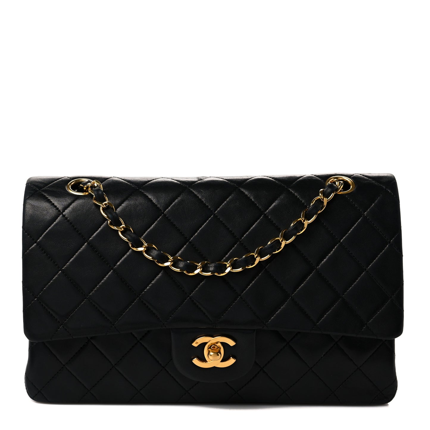 Lambskin Quilted Medium Double Flap Black