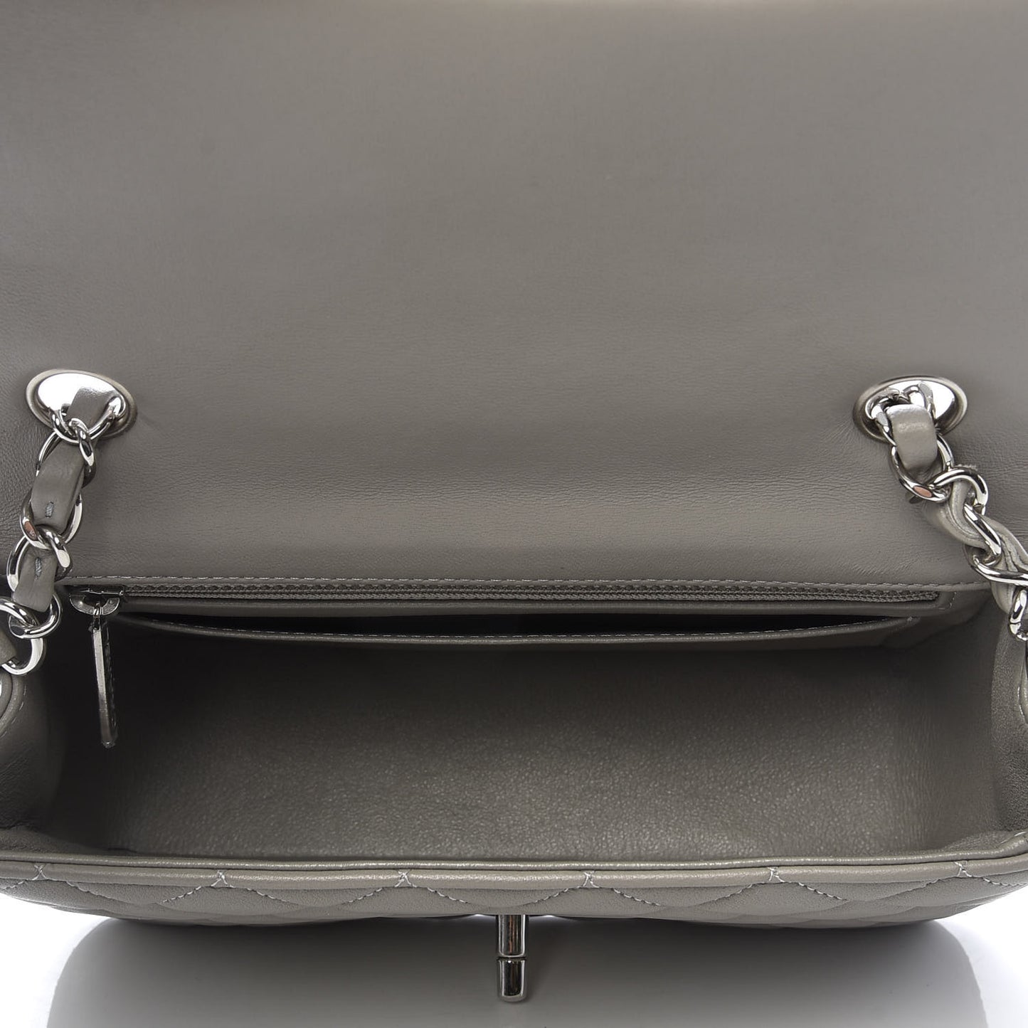 Lambskin Quilted Mini Rectangular Flap Grey