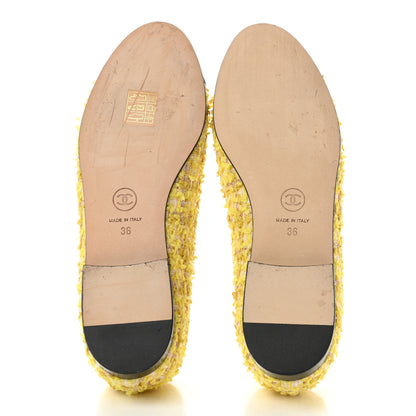 Chanel Tweed Grosgrain Cap Toe Ballerina Flats 36 Yellow Black 5 of 8