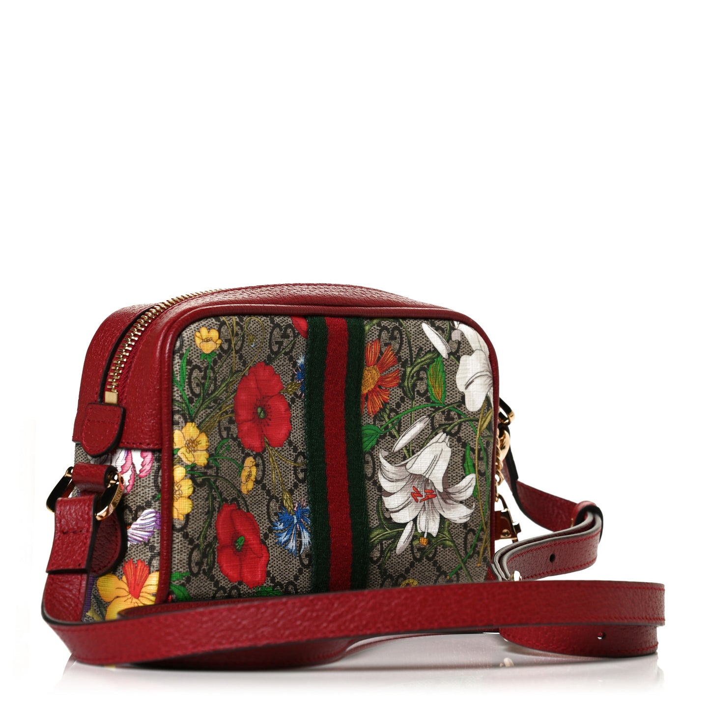 GG Supreme Monogram Flora Web Mini Ophidia Shoulder Bag Red