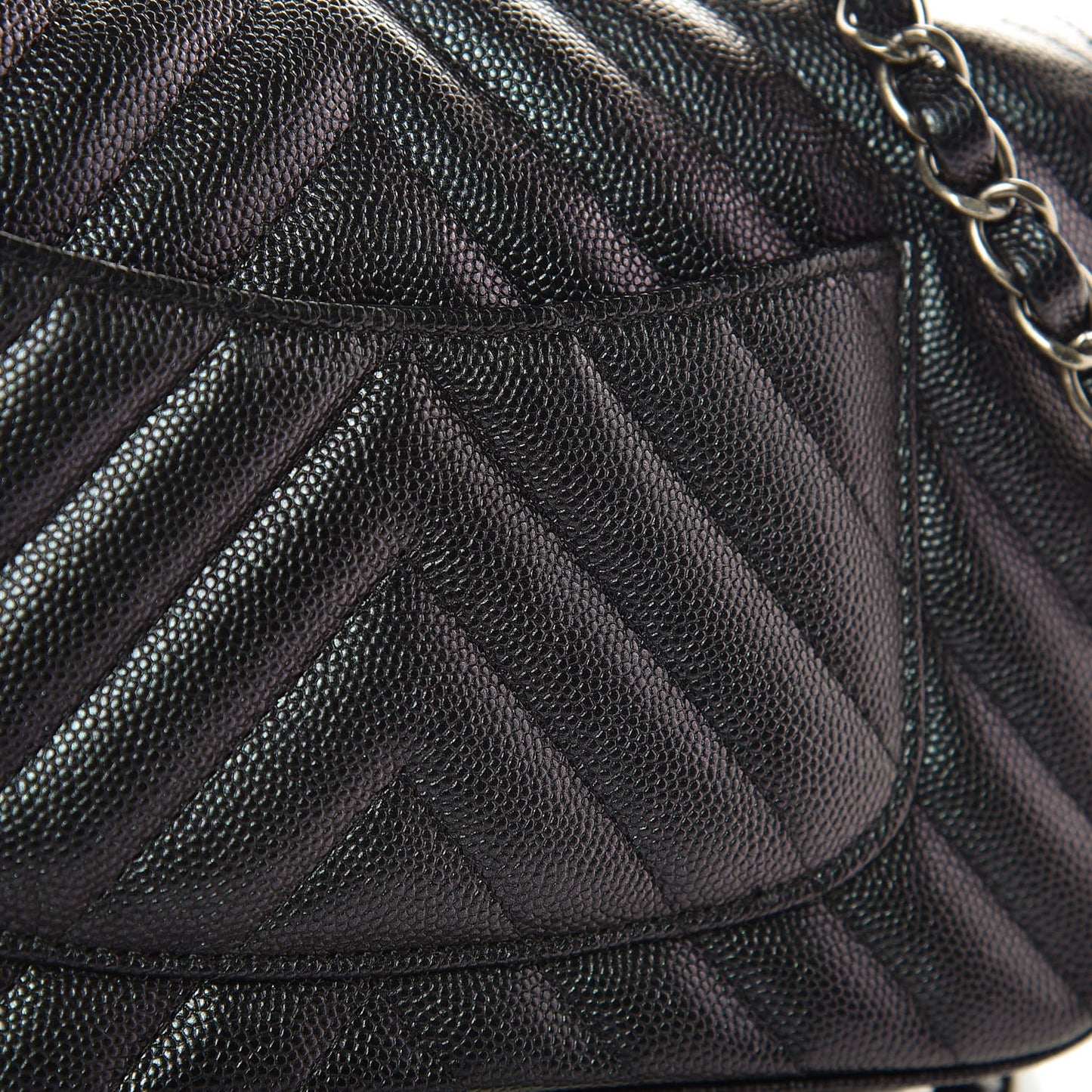 Iridescent Caviar Chevron Quilted Mini Rectangular Flap Black