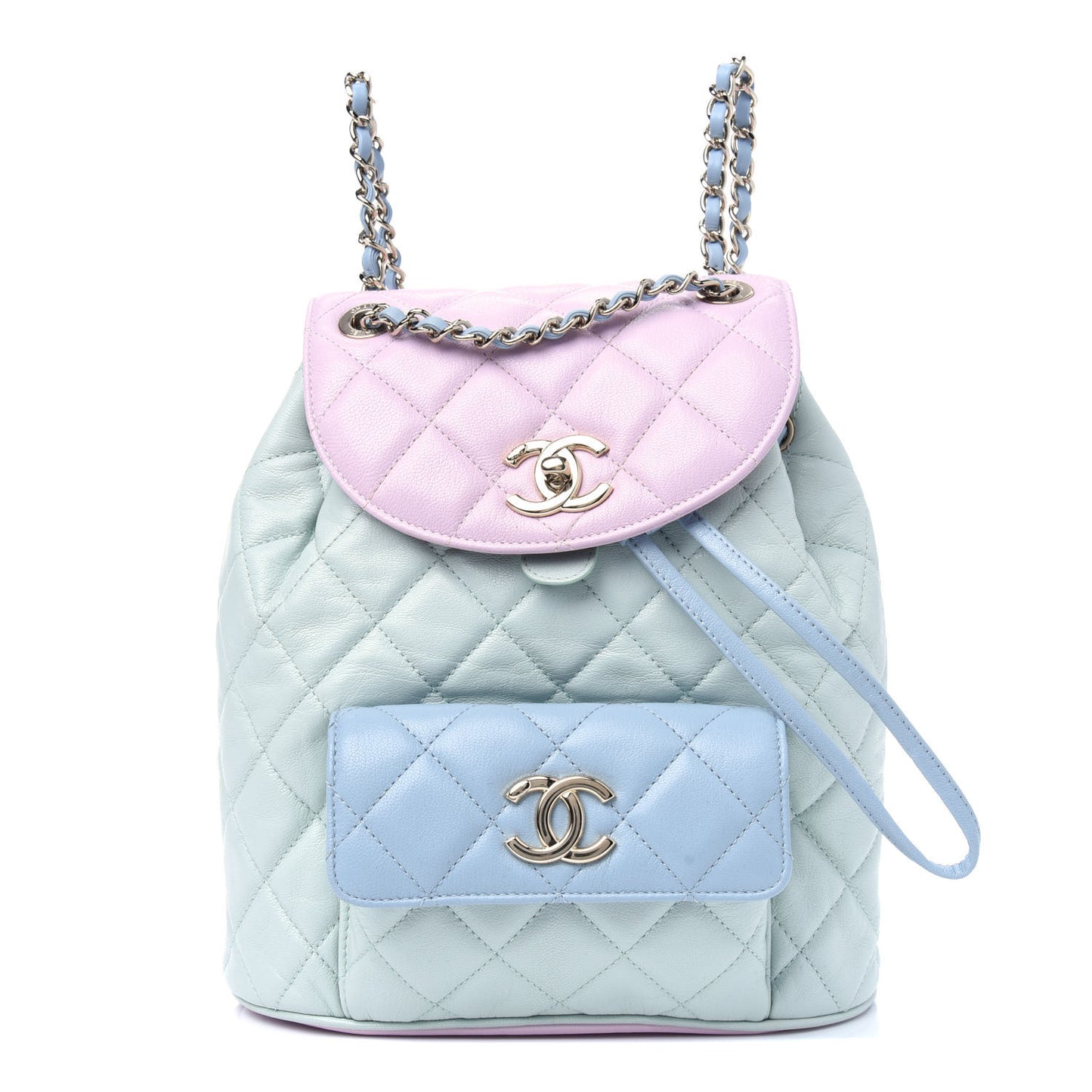 Goatskin Quilted Duma Drawstring Backpack Green Blue Pink