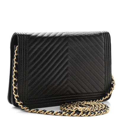 Chanel Caviar Chevron Quilted Boy Wallet On Chain WOC Black 2 of 10